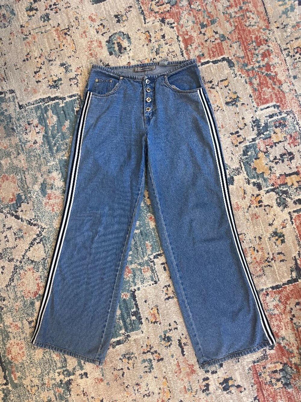 Vintage 90s Andrew's Blues Wide Leg Side Stripe Jeans